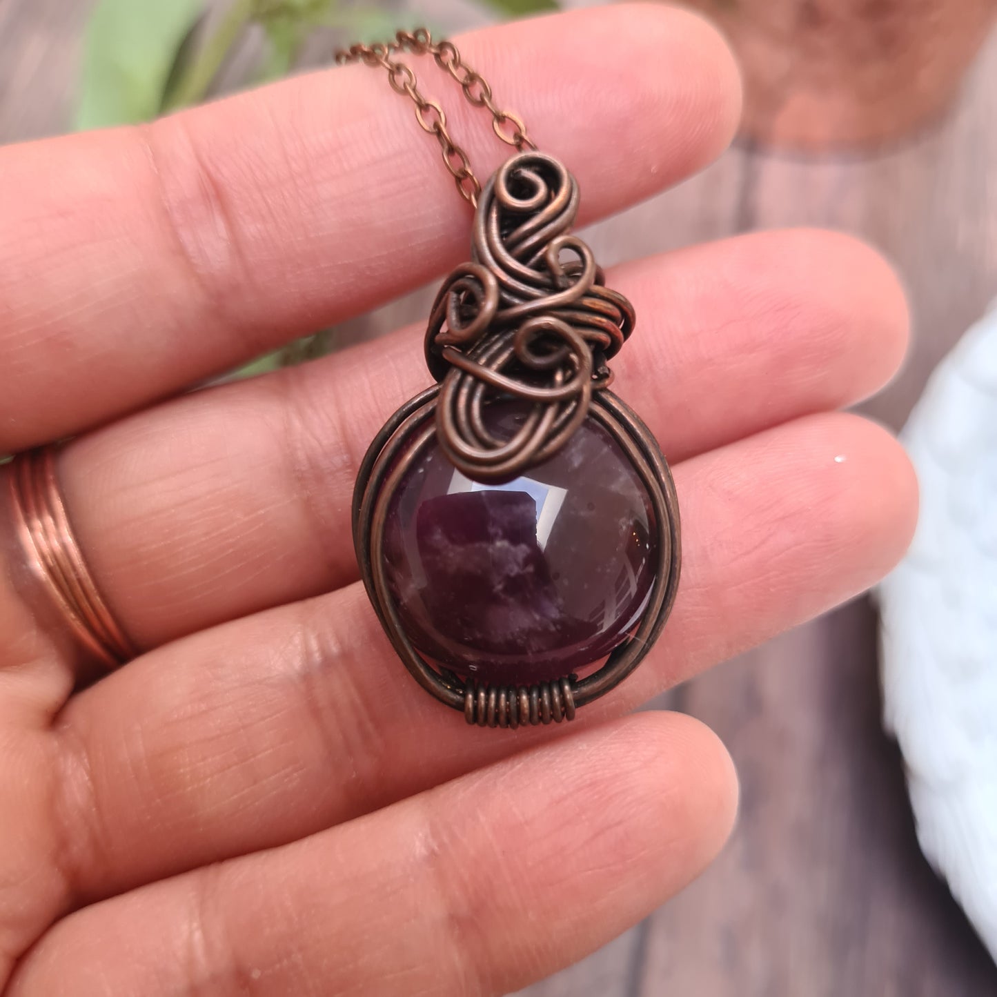 Amethyst 2 Copper Wire Wrapped Pendant