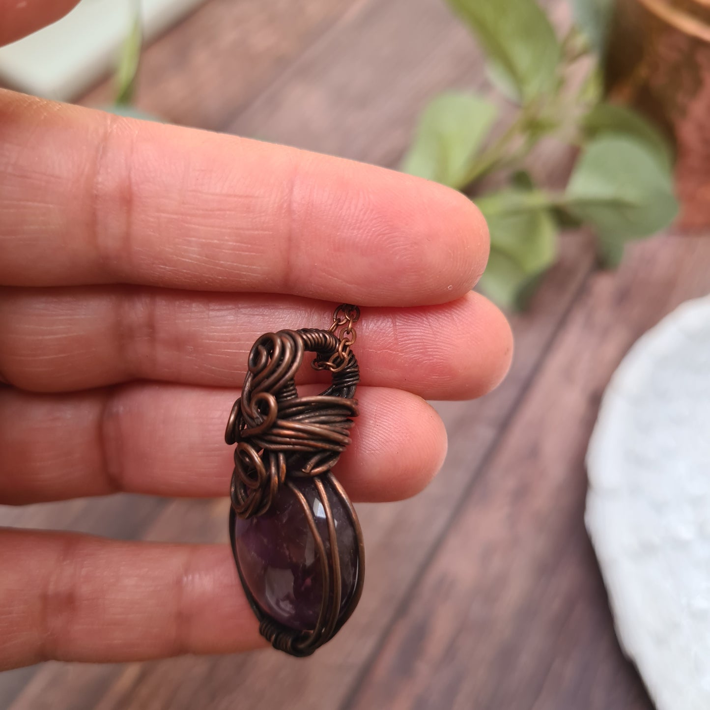 Amethyst 2 Copper Wire Wrapped Pendant