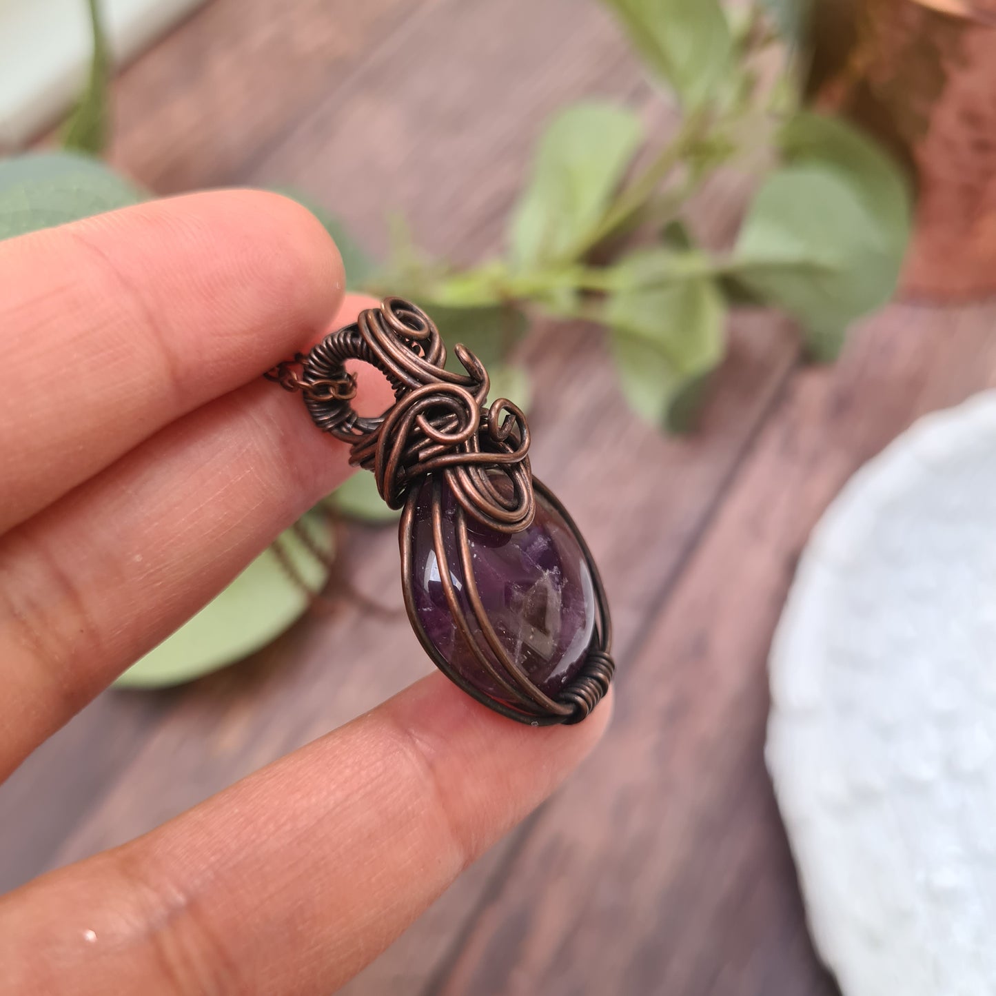 Amethyst 2 Copper Wire Wrapped Pendant